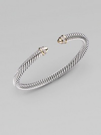 From the Color Classic Collection. A signature Yurman cable of sterling silver, richly enhanced by accents of 18k gold and bands of pavé diamonds encircling the end caps. Diamonds, 0.09 tcw Sterling silver and 18k yellow gold Cable, 5mm Diameter, about 2½ Made in USA From the Color Classic Collection. A signature Yurman cable of sterling silver, richly enhanced by accents of 18k gold and bands of pavé diamonds encircling the end caps. Diamonds, 0.09 tcw Sterling silver and 18k yellow gold Cable, 5mm Diameter, about 2½ Made in USA
