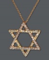 Let your inner faith shine outwardly. Effy Collection's beautifully-crafted Star of David pendant sparkles with the addition of round-cut diamonds (1/4 ct. t.w.). Set in 14k two-tone yellow gold and rose gold. Approximate length: 18 inches. Approximate drop: 3/4 inch.