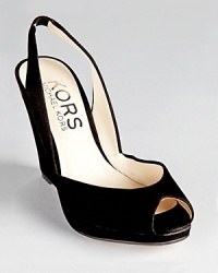 Low-cut sides lend feminine allure to KORS Michael Kors Vivian slingbacks in sumptuous suede. Low-cut sides lend feminine allure to KORS Michael Kors Vivian slingbacks in sumptuous suede.