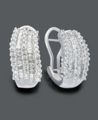 Glittering hoop earrings that will reflect the light. These hoops from the Effy Collection feature round-cut diamond (1-3/8 ct. t.w.) in 14k white gold. Approximate drop: 3/4 inch. Glittering hoop earrings that will reflect the light. These hoops from the Effy Collection feature round-cut diamond (1-3/8 ct. t.w.) in 14k white gold. Approximate drop: 3/4 inch.