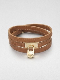 This effortless style features a chic logo accented padlock charm on a supple wrapped leather strip. LeatherGoldtone brassLength, about 25Buckle closureImported This effortless style features a chic logo accented padlock charm on a supple wrapped leather strip. LeatherGoldtone brassLength, about 25Buckle closureImported