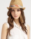 Classic structure and hand-woven straw gets colorful with a contrasting fabric band.Paper strawFabric band: 75% cotton/25% silkSnap brim, about 2Imported