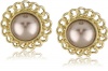 Anne Klein Gold-Tone Champagne Pearl Button Earrings