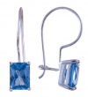 Sterling Silver Emerald-Cut Blue Topaz CZ Drop Earrings