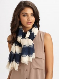 Lace stripes and that unmistakable logo detail this soft scarf with eyelash fringe hem.35 X 73ViscoseDry cleanImported