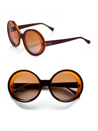 A retro, two-tone round plastic frame in glossy acetate with thin temples. Available in bordeaux/brick with brown lens or black/beige with black lens.Plastic temples100% UV protectionMade in Italy A retro, two-tone round plastic frame in glossy acetate with thin temples. Available in bordeaux/brick with brown lens or black/beige with black lens.Plastic temples100% UV protectionMade in Italy