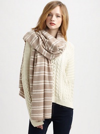 This over-sized, striped scarf is ultra-luxe in cozy cashmere.CashmereAbout 81 X 36Dry clean or hand washImported This over-sized, striped scarf is ultra-luxe in cozy cashmere.CashmereAbout 81 X 36Dry clean or hand washImported