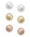 Become the belle of the balls with this set of stud earrings from Unwritten. Crafted from sterling silver and 18k yellow and rose gold over it, as well, for a different tone. Approximate diameter: 1/6 inch.