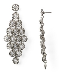 Take a fancy to exotic lobe décor with Aqua's chandelier earrings. With eye-catching crystal stations, this tiered pair loves a dramatic evening look. Take a fancy to exotic lobe décor with Aqua's chandelier earrings. With eye-catching crystal stations, this tiered pair loves a dramatic evening look.