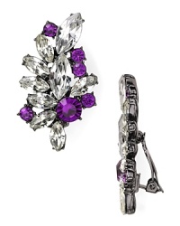 Equal parts beautiful and bewitching, this pair of earrings from Aqua flaunts wicked glamor with their cluster of richly hued gemstones. Equal parts beautiful and bewitching, this pair of earrings from Aqua flaunts wicked glamor with their cluster of richly hued gemstones.