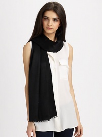 A luxurious blend of silk and cashmere with a shimmering sequin ball fringe for added interest. 60% silk/40% cashmereAbout 22 X 78Dry cleanImported A luxurious blend of silk and cashmere with a shimmering sequin ball fringe for added interest. 60% silk/40% cashmereAbout 22 X 78Dry cleanImported