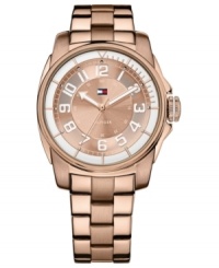 For instant attention, add this rosy timepiece from Tommy Hilfiger to your office attire. For instant attention, add this rosy timepiece from Tommy Hilfiger to your office attire.