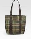 Perfectly sized carryall roomy enough to tote all of your essentials, in plaid-printed vegan leather.Zip closureDouble top handlesInterior zip pocketFully linedPolyurethane13W x 14H x 5DImported