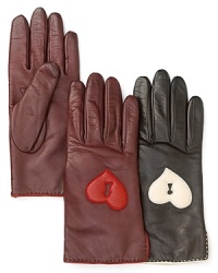 Fall in love with these black leather gloves from DIANE von FURSTENBERG, featuring a charming cream heart-and-keyhole detail. Fall in love with these black leather gloves from DIANE von FURSTENBERG, featuring a charming cream heart-and-keyhole detail.