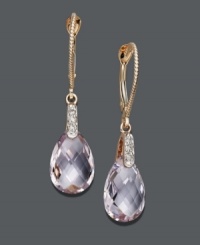 Rose-rich hues will set the mood for flirtation. These pretty pink amethyst drops (5-1/5 ct. t.w.) shine with the addition of sparkling diamond accents. Crafted in 14k rose gold. Approximate drop: 1-1/4 inches. Rose-rich hues will set the mood for flirtation. These pretty pink amethyst drops (5-1/5 ct. t.w.) shine with the addition of sparkling diamond accents. Crafted in 14k rose gold. Approximate drop: 1-1/4 inches.