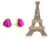 Betsey Johnson Holiday Boxed Eiffel Tower Pin and Heart Stud Earrings Set
