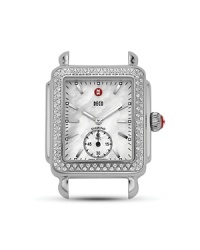 Handsome stainless steel watch head with mother-of-pearl dial, diamond bezel and sapphire accents. Handsome stainless steel watch head with mother-of-pearl dial, diamond bezel and sapphire accents.