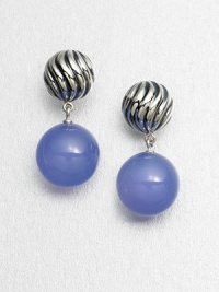 From the Elements Collection. A simply chic style with a blue chalcedoncy ball drop on a sleek, textured steering silver bead. Blue chalcedoncySterling silverWidth, about 1Post backImported From the Elements Collection. A simply chic style with a blue chalcedoncy ball drop on a sleek, textured steering silver bead. Blue chalcedoncySterling silverWidth, about 1Post backImported