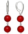 Crimson chic. These double beaded drop earrings feature bold red agate (15 ct. t.w.) in a polished sterling silver leverback setting. Approximate drop: 1-1/2 inches.