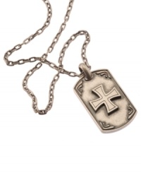 Show your faith in sleek stainless steel. This men's cross pendant by the Simmons Jewelry Co. features a unique dog tag and raised cross design. Approximate length: 22 inches. Approximate drop: 2-1/8 inches. Show your faith in sleek stainless steel. This men's cross pendant by the Simmons Jewelry Co. features a unique dog tag and raised cross design. Approximate length: 22 inches. Approximate drop: 2-1/8 inches.