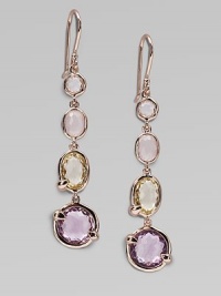 Distinctive, dazzling and dramatic drops with four softly hued faceted stones set in sterling silver and 18k gold with a glowing finish of 18k rose goldplating.Rose quartz, clear quartz, amazonite and green gold citrine18k gold and sterling silver with 18k rose goldplatingLength, about 2¼Ear wireImported Distinctive, dazzling and dramatic drops with four softly hued faceted stones set in sterling silver and 18k gold with a glowing finish of 18k rose goldplating.Rose quartz, clear quartz, amazonite and green gold citrine18k gold and sterling silver with 18k rose goldplatingLength, about 2¼Ear wireImported