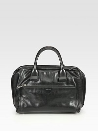 A luxurious leather style in a simply chic top handle design.Double top handles, 4½ dropDetachable shoulder strap, 22¾ dropTop zip closureOne outside zip pocketOne inside zip pocketTwo inside open pocketsCanvas lining14W X 7½H X 7½DMade in Italy A luxurious leather style in a simply chic top handle design.Double top handles, 4½ dropDetachable shoulder strap, 22¾ dropTop zip closureOne outside zip pocketOne inside zip pocketTwo inside open pocketsCanvas lining14W X 7½H X 7½DMade in Italy