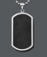 Tough style that makes a statement. Channel your structured side with this unique, men's dog tag pendant. Features a black ion-plated stainless steel center set in textured stainless steel with a matching ball chain. Approximate length: 24 inches. Approximate drop width: 1 inch. Approximate drop length: 1-3/4 inches. Tough style that makes a statement. Channel your structured side with this unique, men's dog tag pendant. Features a black ion-plated stainless steel center set in textured stainless steel with a matching ball chain. Approximate length: 24 inches. Approximate drop width: 1 inch. Approximate drop length: 1-3/4 inches.