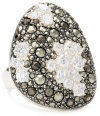 Judith Jack Sterling Silver Marcasite Pave and Cubic Zirconia Drama Ring