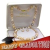 14k Yellow Gold 7-8mm Genuine Multi-color Pink Freshwater Pearl Necklace 18 Length Matching with 14k Yellow Gold Button Shape Stud Earring.
