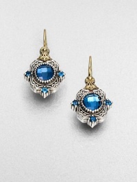 An elegant drop design with beautiful faceted London blue topaz and blue topaz stones set in sterling silver and accented with 18k gold. Sterling silver18k goldBlue topazLondon blue topazDrop, about 1French wire backImported An elegant drop design with beautiful faceted London blue topaz and blue topaz stones set in sterling silver and accented with 18k gold. Sterling silver18k goldBlue topazLondon blue topazDrop, about 1French wire backImported
