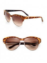 An animal print adds a wild touch to these retro plastic shades with requisite logo detail. Available in leopard with gradient brown lens or black with grey gradient lens.Acetate logo temple100% UV protectionMade in Italy An animal print adds a wild touch to these retro plastic shades with requisite logo detail. Available in leopard with gradient brown lens or black with grey gradient lens.Acetate logo temple100% UV protectionMade in Italy