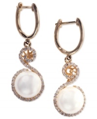 Opulent and ornate with sparkle to spare, EFFY Collection's circular drop earrings showcase cultured freshwater pearls (8-1/2-9 mm) and round-cut diamonds (1/4 ct. t.w.). Set in 14k gold. Approximate drop: 1-3/8 inches. Opulent and ornate with sparkle to spare, EFFY Collection's circular drop earrings showcase cultured freshwater pearls (8-1/2-9 mm) and round-cut diamonds (1/4 ct. t.w.). Set in 14k gold. Approximate drop: 1-3/8 inches.