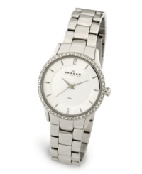 A clean and classic design with a luxurious twinkle. The stainless steel case and bracelet feature integrated links. A stunning row of Swarovski crystals line the bezel and illuminate the chrome dial. Nickel-safe. Three-hand, Japanese quartz movement. Water resistant to 30 meters. A clean and classic design with a luxurious twinkle. The stainless steel case and bracelet feature integrated links. A stunning row of Swarovski crystals line the bezel and illuminate the chrome dial. Nickel-safe. Three-hand, Japanese quartz movement. Water resistant to 30 meters.