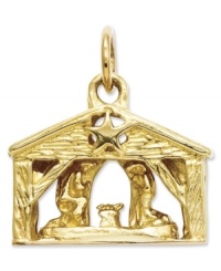 Commemorate the spirit of Christmas. This intricate charm features the iconic Nativity scene in 14k gold. Chain not included. Approximate length: 7/10 inch. Approximate width: 7/10 inch. Commemorate the spirit of Christmas. This intricate charm features the iconic Nativity scene in 14k gold. Chain not included. Approximate length: 7/10 inch. Approximate width: 7/10 inch.
