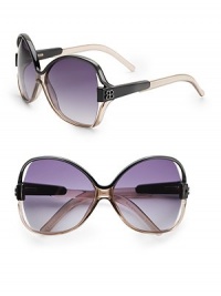 Glam, butterfly-shaped acetate frames adorned with BB logo detail on temple. Available in powder chocolate brown with brown gradient lens or powder black with gray gradient lens.100% UV protection Made in Italy Glam, butterfly-shaped acetate frames adorned with BB logo detail on temple. Available in powder chocolate brown with brown gradient lens or powder black with gray gradient lens.100% UV protection Made in Italy