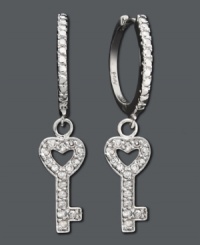 You'll unlock all variety of treasures with this sweet style. Victoria Townsend design highlights a key charm hoop with sparkling round-cut diamonds (1/4 ct. t.w.) Crafted in sterling silver. Approximate drop: 1-4/10 inches. You'll unlock all variety of treasures with this sweet style. Victoria Townsend design highlights a key charm hoop with sparkling round-cut diamonds (1/4 ct. t.w.) Crafted in sterling silver. Approximate drop: 1-4/10 inches.