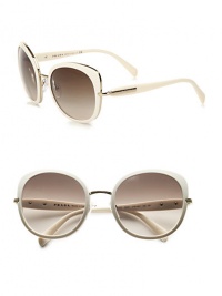This statement design is a sleek blend of lightweight acetate and shiny metal. Available in ivory with brown gradient lens. Logo temples100% UV protectionMade in Italy This statement design is a sleek blend of lightweight acetate and shiny metal. Available in ivory with brown gradient lens. Logo temples100% UV protectionMade in Italy