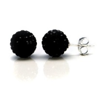 Sterling Silver 2 Carats Total Weight Black Crytal Ball Stud Earrings. Sterling Silver 2 Carats Total Weight Black Crytal Ball Stud Earrings.