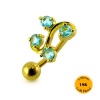 Non Dangling Silver Belly Rings |Gold Plated 18K-3 Micron Aquamarines Mini Tetra Reverse Bar 925 Silver Belly Ring with 316L Steel 14Gx3/8 Inch Curved Barbell and 5MM Ball| Belly Button Piercing Rings