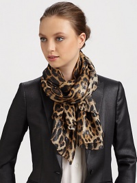 A wildly fashionable leopard print and metallic signature adds unmistakable style to a silk blend scarf.70% silk/30% nylonAbout 70 X 180Dry cleanMade in Italy A wildly fashionable leopard print and metallic signature adds unmistakable style to a silk blend scarf.70% silk/30% nylonAbout 70 X 180Dry cleanMade in Italy