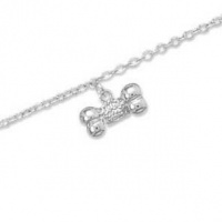 Sterling Silver 9 + 1 Inch Extension Rhodium Plated Anklet with CZ Bone Sterling Silver 9 + 1 Inch Extension Rhodium Plated Anklet with CZ Bone