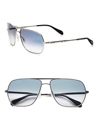 A sleek, masculine style with a stylish double bridge. Available in gold with chrome amber photo lens or silver with chrome sapphire photo lens. Rivet details100% UV protectionImported A sleek, masculine style with a stylish double bridge. Available in gold with chrome amber photo lens or silver with chrome sapphire photo lens. Rivet details100% UV protectionImported