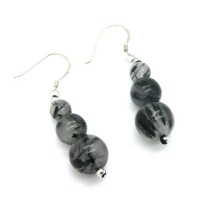 Sterling Silver Black Rutilated Quartz Graduated Dangle Earrings Sterling Silver Black Rutilated Quartz Graduated Dangle Earrings