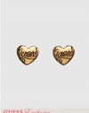 GUESS Puffy Script Heart Earrings, GOLD