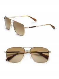 Look sleek with these polished double-bridge aviators. Available in gold with chrome amber lens. Metal frames 100% UV protection Imported Look sleek with these polished double-bridge aviators. Available in gold with chrome amber lens. Metal frames 100% UV protection Imported