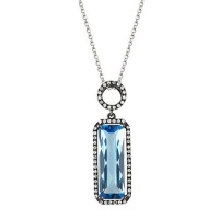 14K White Gold 4.94cttw Round Shaped White Brilliant Diamond & Octagon Shaped Blue Topaz Gemstone Necklace