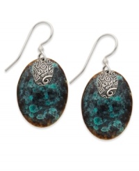 Give in to your natural instincts. Jody Coyote's earth-inspired earrings combine teal and brown patina drops with intricate sterling silver accents on french wire. Approximate drop: 1-3/8 inches. Give in to your natural instincts. Jody Coyote's earth-inspired earrings combine teal and brown patina drops with intricate sterling silver accents on french wire. Approximate drop: 1-3/8 inches.
