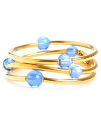 Add a sweet pop of color in threes. Kenneth Cole New York's three bangle set features shimmery blue glass beads and a gold-plated mixed metal setting. Bracelets stretch to fit wrist. Approximate diameter: 2-1/2 inches. Add a sweet pop of color in threes. Kenneth Cole New York's three bangle set features shimmery blue glass beads and a gold-plated mixed metal setting. Bracelets stretch to fit wrist. Approximate diameter: 2-1/2 inches.