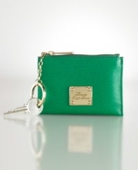 Designed in chic textured leather, the Newbury card case features an attached key ring and zip closure to secure small belongings in style. Designed in chic textured leather, the Newbury card case features an attached key ring and zip closure to secure small belongings in style.