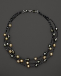 14K White Gold Tahitian Pearl and Black Spinel 3-Strand Necklace, 21.5 14K White Gold Tahitian Pearl and Black Spinel 3-Strand Necklace, 21.5